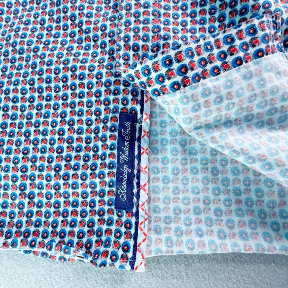 Robert Graham Shirt Men’s XL White Blue Geometric Print Short Sleeve Button Up - Picture 5 of 8